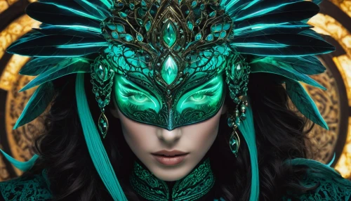 masquerade,fantasy portrait,the enchantress,medusa gorgon,fantasy art,lokportrait,medusa,venetian mask,green dragon,loki,garuda,emerald lizard,emerald,elven,sorceress,fantasy woman,celtic queen,peacock eye,headpiece,headdress,Photography,Artistic Photography,Artistic Photography 12