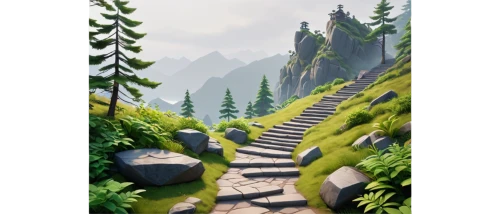 hiking path,alpine crossing,pathway,wooden path,winding steps,tree top path,forest path,ravine,landscape background,steep,mountain road,path,mountain slope,the path,trail,the mystical path,mountainous landscape,alpine route,wooden track,steep mountain pass,Unique,3D,Low Poly