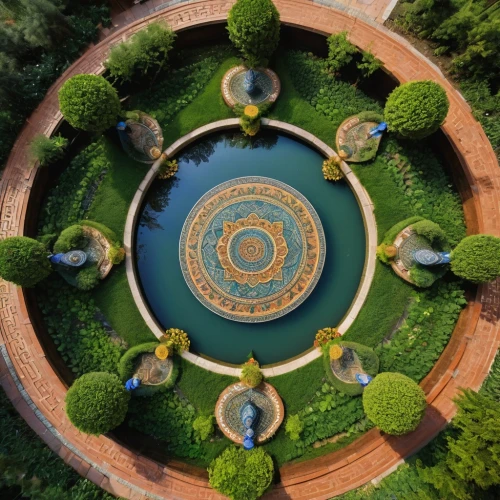 ashoka chakra,garden of the fountain,mandala,palace garden,decorative fountains,floor fountain,the center of symmetry,fountain of friendship of peoples,greek in a circle,lotus temple,circular ornament,circular pattern,fibonacci spiral,alhambra,circle design,flower clock,botanical gardens,a circle,mandala art,lilly pond,Photography,General,Natural