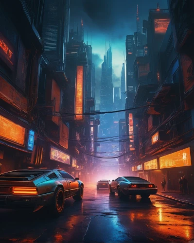 cyberpunk,futuristic landscape,3d car wallpaper,street canyon,cityscape,neon arrows,racing road,toyota supra,night highway,metropolis,black city,fantasy city,mazda rx-7,dusk,futuristic,gulf,elektrocar,city at night,i8,neon lights,Illustration,American Style,American Style 02