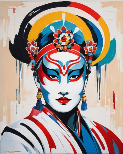 peking opera,geisha girl,geisha,taiwanese opera,chinese art,japanese art,oriental princess,oriental girl,inner mongolian beauty,oriental painting,yi sun sin,oriental,japanese woman,bodhisattva,yunnan,painted lady,orientalism,asian culture,asian woman,chonmage,Art,Artistic Painting,Artistic Painting 42