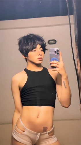 yt,outside mirror,mirror,thick,makeup mirror,abs,ab,crop top,ebony,body camera,see thru,edit,hips,stomach,bob cut,in the mirror,fat,coco blanco,doll looking in mirror,navel