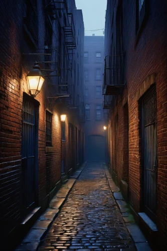 old linden alley,alleyway,alley,blind alley,gas lamp,narrow street,cobblestone,alley cat,the cobbled streets,eerie,cobble,rescue alley,cobblestones,night image,atmospheric,dusk,medieval street,early morning,lamplighter,before the dawn,Illustration,Abstract Fantasy,Abstract Fantasy 09