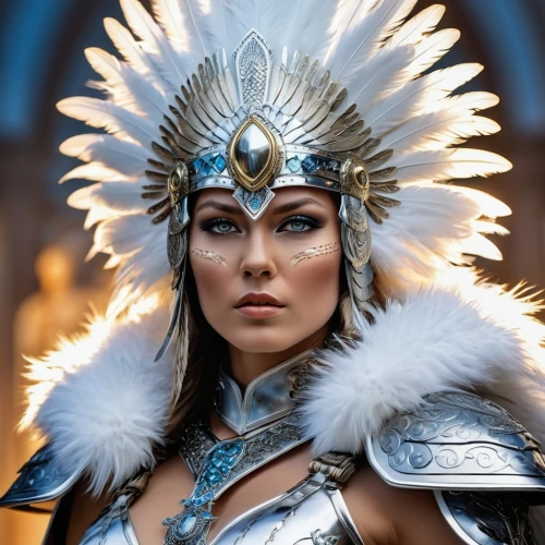 female warrior,warrior woman,ice queen,fantasy woman,goddess of justice,artemisia,headdress,feather headdress,athena,headpiece,thracian,wonder woman city,fantasy warrior,wonderwoman,blue enchantress,head woman,samara,indian headdress,sorceress,celtic queen,Photography,General,Realistic