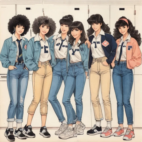 sewing pattern girls,the style of the 80-ies,anime japanese clothing,vintage girls,denim shapes,fashion vector,retro women,cola bottles,fashion dolls,jeans pattern,girl group,young women,women's clothing,paper dolls,teens,ladies clothes,rv,gap kids,women clothes,fashionable clothes,Illustration,Paper based,Paper Based 30