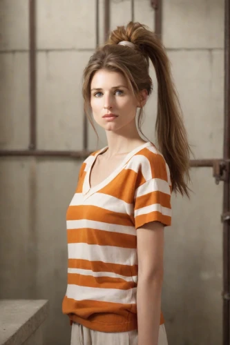 horizontal stripes,girl in t-shirt,realdoll,pigtail,cotton top,liberty cotton,female doll,olallieberry,3d rendered,artificial hair integrations,cinnamon girl,prisoner,polo shirt,3d render,striped background,television character,fashion doll,hairtie,girl in a long,girl in a historic way,Photography,Cinematic