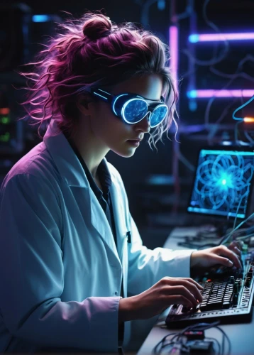 women in technology,cyber glasses,girl at the computer,cyberpunk,elektroniki,computer science,neon human resources,scientist,researcher,female doctor,medical technology,computer freak,lab,sci fi surgery room,cyclocomputer,hardware programmer,computer business,engineer,electronics,dj,Illustration,Abstract Fantasy,Abstract Fantasy 20