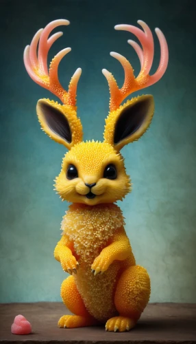 anthropomorphized animals,jackalope,cute cartoon character,rudolph,pere davids deer,prickle,whimsical animals,forest animal,faun,rudolf,raindeer,knuffig,stag,cute animal,mara,felted,young-deer,animals play dress-up,critter,capricorn,Illustration,Abstract Fantasy,Abstract Fantasy 06