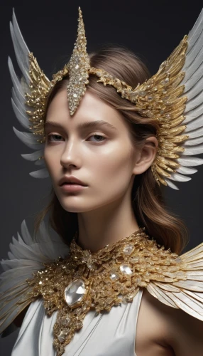 baroque angel,gold foil crown,the angel with the veronica veil,archangel,gold crown,golden crown,diadem,the archangel,laurel wreath,gold jewelry,headpiece,headdress,harpy,feather headdress,stone angel,angel figure,athena,imperial crown,gold spangle,angel wing,Conceptual Art,Daily,Daily 14