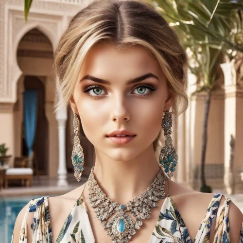 arabian,jeweled,elegant,jewelry,beautiful face,bridal jewelry,earrings,romantic look,elegance,boho,gold jewelry,jewellery,model beauty,embellished,enchanting,elsa,jewelry（architecture）,beautiful young woman,turquoise,exquisite,Photography,Commercial