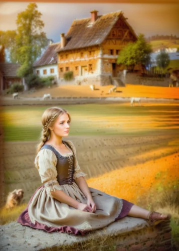 bavarian swabia,fairy tale castle sigmaringen,country dress,girl in a historic way,digital compositing,thuringia,fantasy picture,countrygirl,jessamine,sound of music,children's fairy tale,fairy tale character,bavarian,girl in the garden,image manipulation,girl lying on the grass,photo manipulation,photoshop manipulation,heidi country,girl with bread-and-butter,Photography,General,Natural