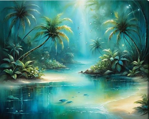 underwater oasis,tropical sea,underwater landscape,palmtrees,ocean paradise,tropical island,sea landscape,coconut trees,an island far away landscape,ocean background,oasis,tropical beach,lagoon,palm trees,landscape background,underwater background,beach landscape,tropical jungle,fantasy landscape,coastal landscape,Conceptual Art,Daily,Daily 32