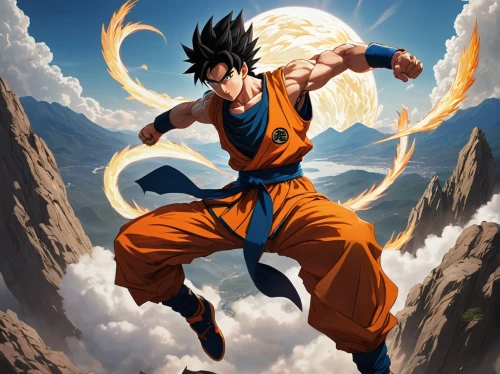 goku,son goku,takikomi gohan,kame sennin,dragon ball,dragonball,dragon ball z,nine-tailed,cleanup,nimbus,iaijutsu,trunks,toori,shaolin kung fu,cg artwork,naruto,bakwan,fire background,dragon li,sōjutsu,Illustration,Realistic Fantasy,Realistic Fantasy 12