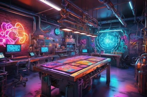 laboratory,computer room,game room,sci fi surgery room,lab,chemical laboratory,working space,neon coffee,computer workstation,cyberpunk,study room,the server room,nightclub,creative office,pinball,research station,ufo interior,electron,neon human resources,classroom,Conceptual Art,Graffiti Art,Graffiti Art 09