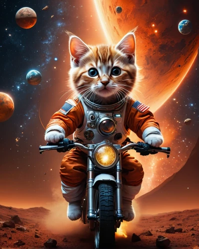 red tabby,red cat,rocket raccoon,mission to mars,cartoon cat,motorcyclist,biker,cat vector,cat image,motorbike,sci fiction illustration,firestar,cat warrior,motorcycle,space travel,motorcycling,motorcycles,motorcycle racer,capricorn kitz,i'm off to the moon,Photography,General,Fantasy
