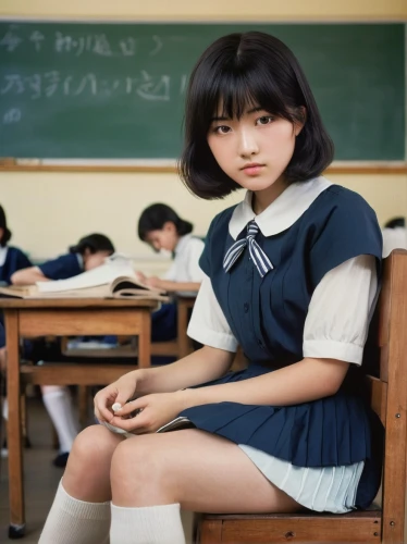 school skirt,schoolgirl,japanese idol,girl sitting,girl studying,primary school student,anime japanese clothing,school uniform,japanese kawaii,worried girl,school clothes,hinata,kawaii girl,student,asian girl,anime girl,mari makinami,the girl's face,girl at the computer,jin deui,Photography,Black and white photography,Black and White Photography 11