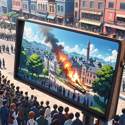 plasma tv,puy du fou,picture in picture,chinese screen,smart tv,shanghai disney,universal exhibition of paris,riot,fire screen,lcd tv,hdtv,analog television,widescreen,giant screen fungus,television,popular art,flat panel display,flatscreen,big picture,virtual world,Anime,Anime,Realistic