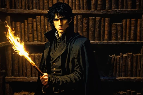 magic grimoire,smouldering torches,librarian,candle wick,jrr tolkien,flickering flame,candlemaker,wizard,holmes,sherlock holmes,magic book,scholar,the books,potter,bram stoker,undertaker,magus,wizardry,harry potter,bibliology,Art,Artistic Painting,Artistic Painting 03