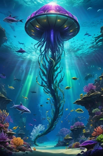 underwater background,under sea,underwater landscape,under the sea,undersea,aquarium,underwater world,mermaid background,jellyfish,ocean underwater,ocean floor,deep sea,aquarium decor,sea-life,sea life underwater,the bottom of the sea,underwater oasis,marine biology,coral reef,scuba,Illustration,Realistic Fantasy,Realistic Fantasy 20