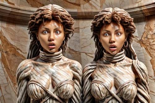 woman sculpture,png sculpture,mirror image,the three graces,fractalius,statues,lady justice,weeping angel,head woman,statuary,sculptures,bodypainting,cybele,sculptor,bronze figures,doll looking in mirror,sigourney weave,woman face,sculpture,fractals art