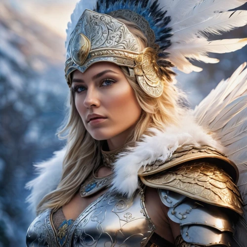 female warrior,ice queen,the snow queen,warrior woman,ice princess,feather headdress,fantasy woman,suit of the snow maiden,heroic fantasy,norse,thracian,nordic,vikings,viking,fantasy picture,fantasy warrior,winterblueher,athena,fantasy art,fantasy portrait,Photography,General,Commercial