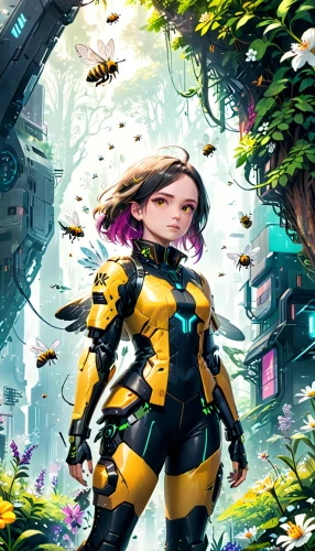 sci fiction illustration,hornet,swarm of bees,beekeeper plant,bee,drone bee,cg artwork,bumblebee,pollinate,apiarium,beekeeper,background ivy,pollinator,bumblebees,hive,kryptarum-the bumble bee,the hive,bee colony,bee farm,heath-the bumble bee,Anime,Anime,General