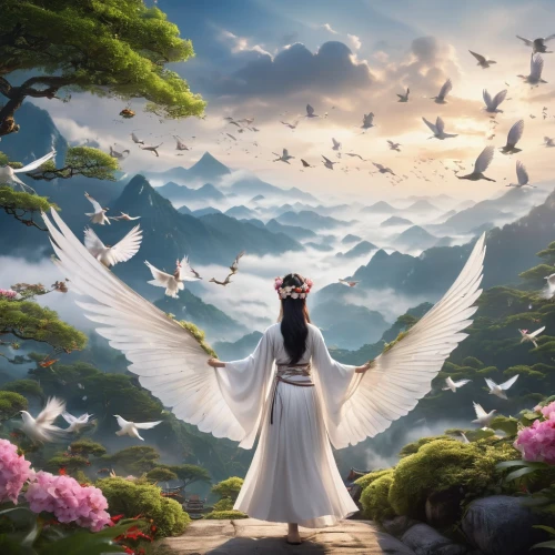 bird kingdom,doves of peace,fantasy picture,bird bird kingdom,fairies aloft,dove of peace,heaven gate,angel wing,angel wings,fairy world,fantasy art,fairy queen,world digital painting,doves and pigeons,birds love,garden of eden,winged heart,3d fantasy,flying birds,fairy tale,Photography,General,Realistic