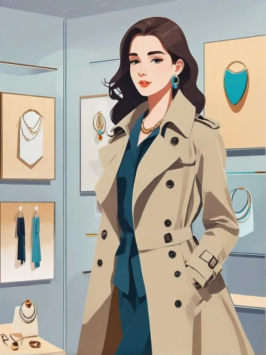 fashion vector,trench coat,businesswoman,business woman,coat,overcoat,shopping icon,woman in menswear,woman shopping,long coat,coat color,shopping icons,business girl,salesgirl,jewelry store,fashionable girl,bussiness woman,fashion girl,fashion illustration,business women,Illustration,Japanese style,Japanese Style 06