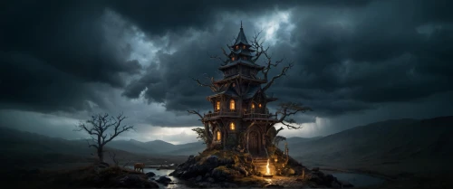 fairy chimney,fantasy picture,witch's house,electric tower,ghost castle,tower of babel,fantasy landscape,witch house,stone tower,fantasy art,spire,haunted castle,watchtower,castle of the corvin,ghost forest,dark art,templedrom,watertower,steel tower,cauldron