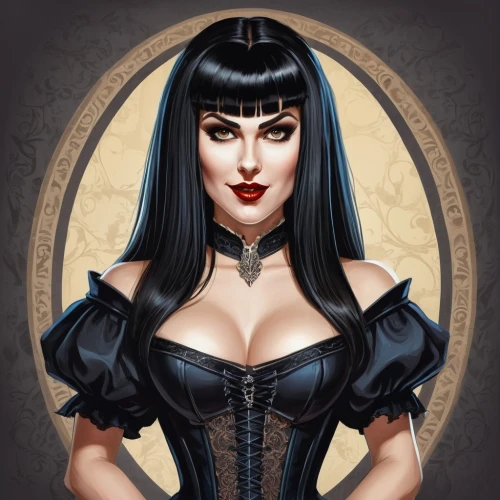 gothic portrait,gothic woman,vampire woman,vampira,vampire lady,gothic dress,gothic fashion,goth woman,corset,tura satana,gothic style,gothic,fantasy portrait,femme fatale,widow,victorian lady,lady of the night,dita,queen of hearts,queen of the night,Illustration,Abstract Fantasy,Abstract Fantasy 23
