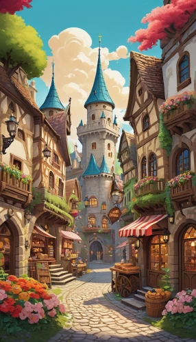 oktoberfest background,fairy tale castle,knight village,aurora village,fantasy world,alpine village,fairy village,medieval town,3d fantasy,fantasy landscape,fairytale castle,fantasy city,escher village,marketplace,popeye village,fantasy picture,resort town,fairy tale,shanghai disney,studio ghibli,Conceptual Art,Graffiti Art,Graffiti Art 01