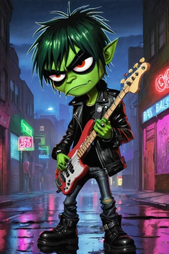 punk,rocker,thrash metal,punk design,rock 'n' roll,rock'n roll,lead guitarist,rock and roll,rock n roll,bass guitar,streampunk,rock music,green goblin,dean razorback,bassist,rock'n roll mobile,epiphone,grunge,ork,guitor,Illustration,Abstract Fantasy,Abstract Fantasy 23