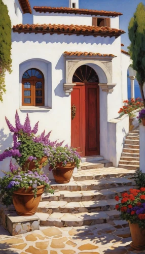 greece,mediterranean,greek island,cat greece,greek islands,santorini,home landscape,house painting,exterior decoration,traditional house,hellenic,church painting,mykonos,skopelos,oia,italian painter,puglia,lakonos,apulia,provence,Illustration,Retro,Retro 01