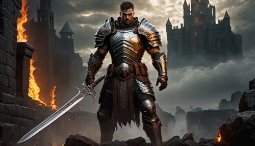 heroic fantasy,paladin,massively multiplayer online role-playing game,templar,crusader,cent,warlord,excalibur,fantasy warrior,knight armor,lone warrior,witcher,king arthur,castleguard,the warrior,swordsman,knight,cullen skink,alaunt,king sword,Conceptual Art,Sci-Fi,Sci-Fi 14