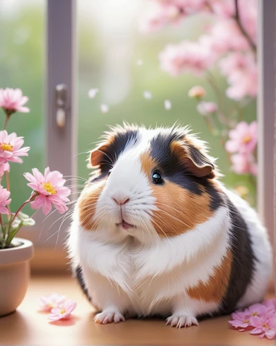 guinea pig,guineapig,kawaii pig,flower animal,guinea pigs,mini pig,potato blossoms,round kawaii animals,cute animal,kawaii animals,sakura mochi,cavy,hamster,bunny on flower,petunia,cute animals,knuffig,flower background,kirby,springtime background,Illustration,Abstract Fantasy,Abstract Fantasy 07