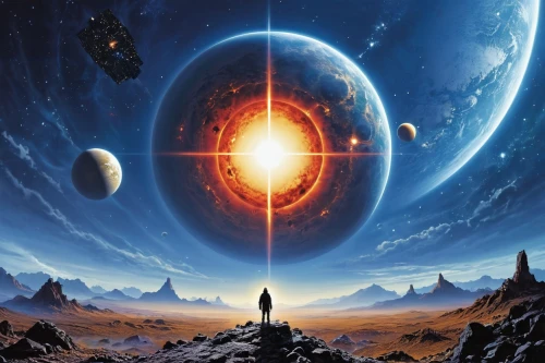 binary system,planetary system,exoplanet,alien planet,space art,planet eart,exo-earth,earth rise,copernican world system,fire planet,planet,alien world,heliosphere,inner planets,federation,firmament,sci fiction illustration,planets,terraforming,extraterrestrial life,Conceptual Art,Fantasy,Fantasy 29