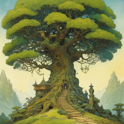 tree of life,tree house,dragon tree,oak tree,flourishing tree,celtic tree,the japanese tree,treehouse,magic tree,bodhi tree,bonsai,studio ghibli,tree top,treetop,old tree,a tree,oak,tree,the roots of trees,bigtree,Illustration,Realistic Fantasy,Realistic Fantasy 04