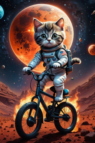 sci fiction illustration,cartoon cat,biker,cat warrior,cat cartoon,bicycle motocross,red tabby,bicycling,bmx bike,tabby cat,cat image,artistic cycling,bmx,space travel,moon rover,the cat and the,cycling,cat vector,astronomer,astronaut,Conceptual Art,Sci-Fi,Sci-Fi 05