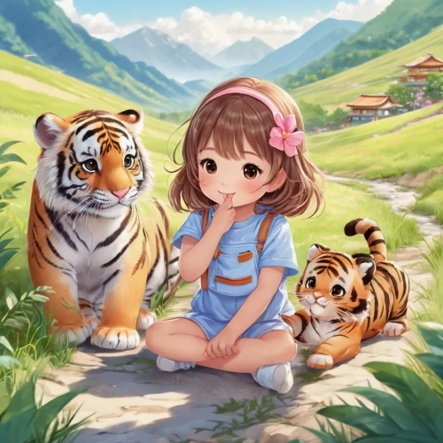 tiger cub,tigers,asian tiger,tigerle,siberian tiger,young tiger,chestnut tiger,bengal tiger,a tiger,tiger,lion children,tiger png,malayan tiger cub,bengal,forest animals,royal tiger,kawaii animals,children's background,studio ghibli,animal world,Illustration,Japanese style,Japanese Style 01