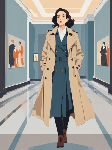 fashion vector,woman in menswear,trench coat,overcoat,long coat,woman walking,coat,art deco woman,vector girl,vector illustration,woman shopping,female doctor,vector art,pedestrian,coat color,art deco background,the girl at the station,shopping icon,a pedestrian,imperial coat,Illustration,Japanese style,Japanese Style 06