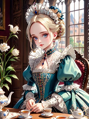 victorian lady,victorian style,alice,darjeeling,darjeeling tea,violet evergarden,victorian,fairy tale character,painter doll,tea party collection,rococo,cinderella,old elisabeth,marguerite,tea party,aristocrat,lily of the field,tea service,vanessa (butterfly),baroque,Anime,Anime,General