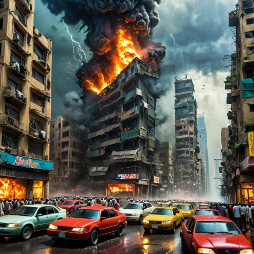 apocalyptic,apocalypse,post-apocalyptic landscape,destroyed city,armageddon,doomsday,post-apocalypse,post apocalyptic,end of the world,dystopian,dystopia,war zone,world digital painting,the end of the world,city in flames,photo manipulation,godzilla,wuhan''s virus,district 9,sci fiction illustration,Conceptual Art,Graffiti Art,Graffiti Art 01