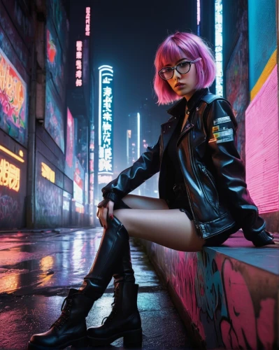 cyberpunk,cyber glasses,neon lights,pink glasses,80s,neon light,neon candies,puma,femme fatale,harajuku,jacket,persona,neon,violet,neon arrows,neon coffee,agent provocateur,punk,pink hair,retro woman,Photography,Documentary Photography,Documentary Photography 15