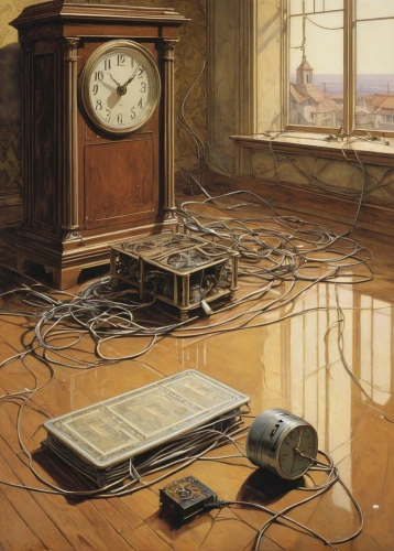 radio clock,clockmaker,klaus rinke's time field,clock,clocks,old clock,flow of time,grandfather clock,doctor's room,waiting room,last century,time pressure,cd cover,world clock,landline,out of time,clock face,time machine,electricity meter,disconnected,Illustration,Retro,Retro 01