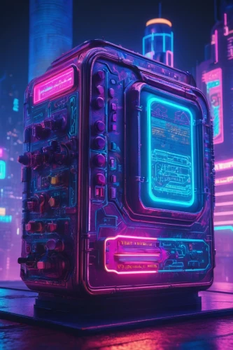 retro diner,cyberpunk,jukebox,boombox,80's design,cinema 4d,tube radio,80s,neon coffee,cybertruck,barebone computer,radio,retro styled,retro background,radio cassette,sega mega drive,retro music,computer case,futuristic,3d render,Conceptual Art,Sci-Fi,Sci-Fi 27