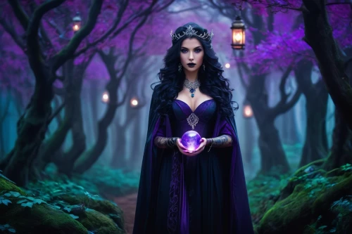 sorceress,the enchantress,fantasy picture,la violetta,fantasy woman,violet head elf,faerie,fantasy art,the witch,magical,faery,celebration of witches,mystical portrait of a girl,violet,fae,evil fairy,fantasy portrait,celtic woman,purple,mystical,Illustration,Realistic Fantasy,Realistic Fantasy 01