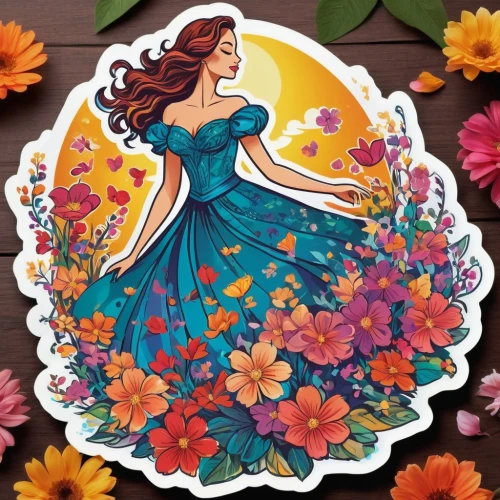 clipart sticker,floral greeting card,girl in flowers,merida,paper flower background,stickers,colorful daisy,rose flower illustration,sticker,floral background,flora,floral rangoli,flower fairy,flower painting,floral silhouette border,quinceañera,flower background,la catrina,beautiful girl with flowers,flowers png,Unique,Design,Sticker