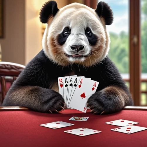 chinese panda,poker,dice poker,panda bear,playing card,card games,playing cards,card game,pandabear,panda,poker set,gambler,lun,pandas,anthropomorphized animals,deck of cards,play cards,blackjack,poker table,card deck,Photography,General,Realistic