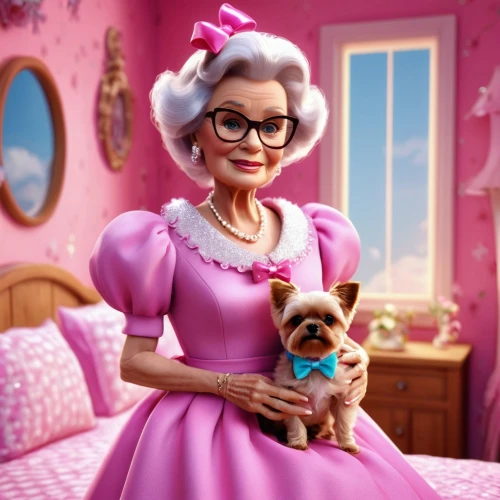 elderly lady,granny,nanny,old english terrier,pekingese,the french bulldog,barb,grandma,senior citizen,princess sofia,female dog,shih tzu,audrey,petunia,barbie,toy dog,elderly person,dolly,pink family,mrs white