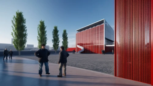 facade panels,red wall,shipping containers,metal cladding,3d rendering,shipping container,glass facade,school design,futuristic art museum,red milan,render,archidaily,corten steel,football stadium,cargo containers,door-container,red matrix,sports wall,holsten gate,hafencity,Photography,General,Realistic